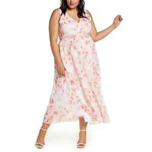 Leith Ruched Waist Chiffon Maxi Dress In Lush Floral Plus Size 2X fits smaller